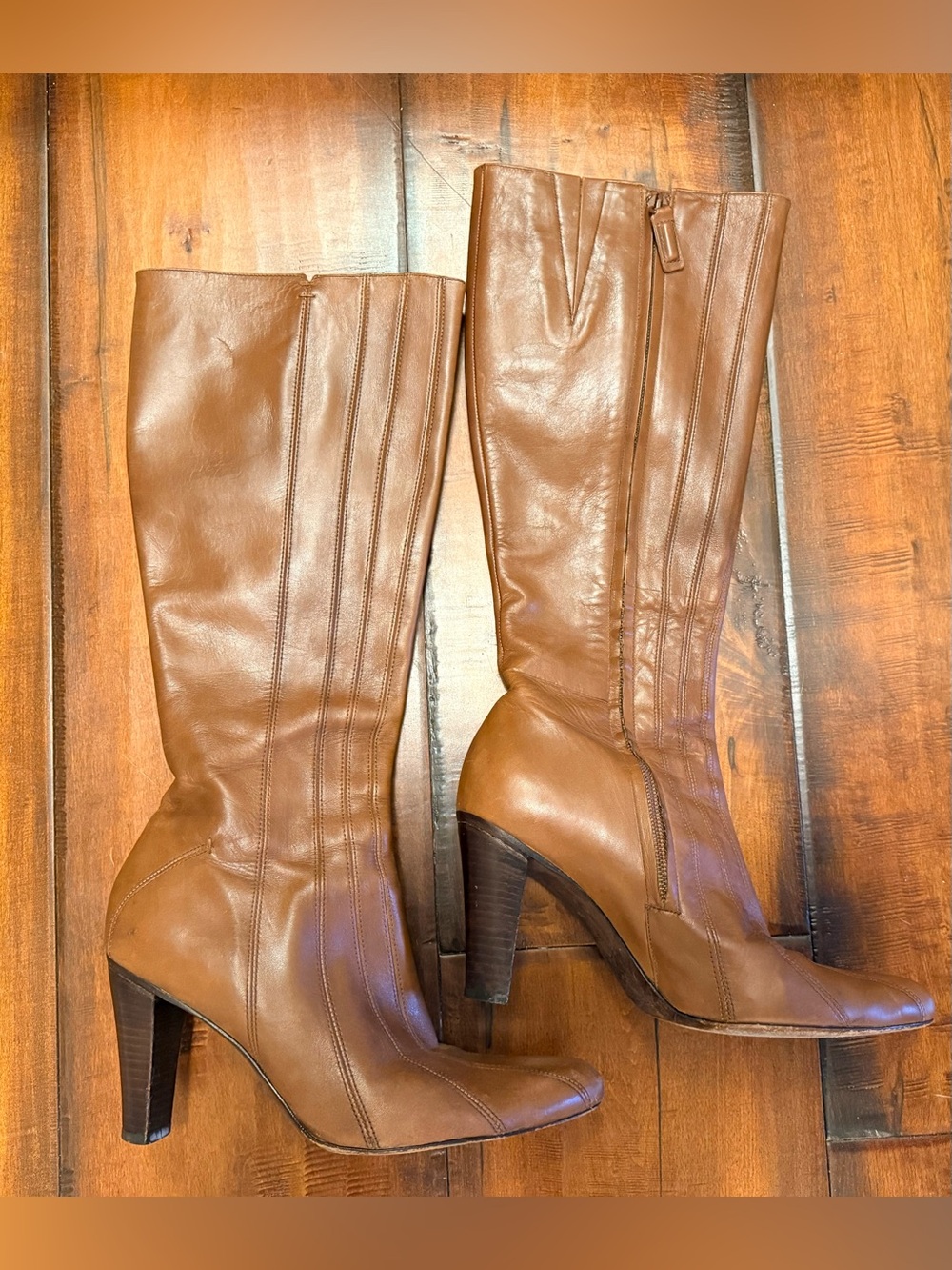 ANTONIO MELANI Tan Leather Knee-High Heeled Boots